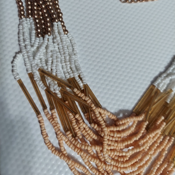 ALDO Gold Tone/Multi-Strand Seed Bead Waterfall Statement Necklace - Picture 4 of 6